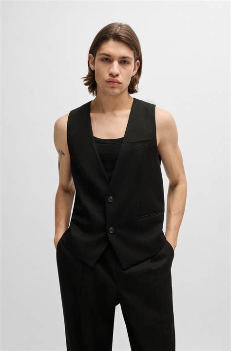 HUGO - Oversized-fit all-gender waistcoat in stretch fabric - Black