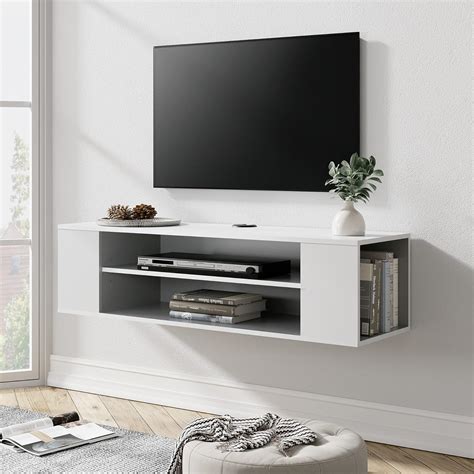 Buy WAMPAT White Floating TV Stand Shelf Entertainment Center, Wall ...