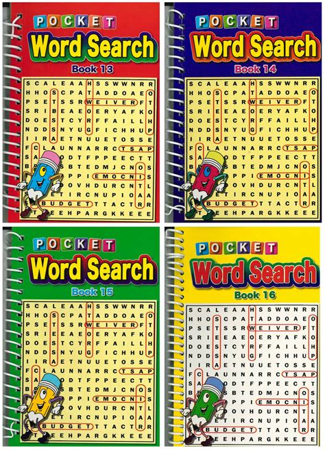 Set of 4 Pocket Size Spiral Bound Word Search Puzzle Books - 3130