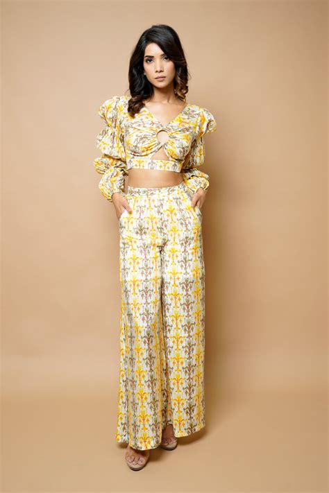 Yellow Block Printed Co-Ord – ahiclothing