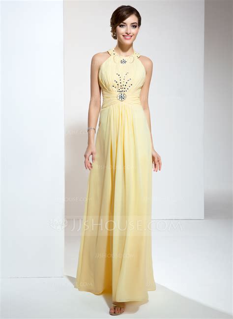 A-Line/Princess Halter Floor-Length Chiffon Prom Dress With Ruffle ...