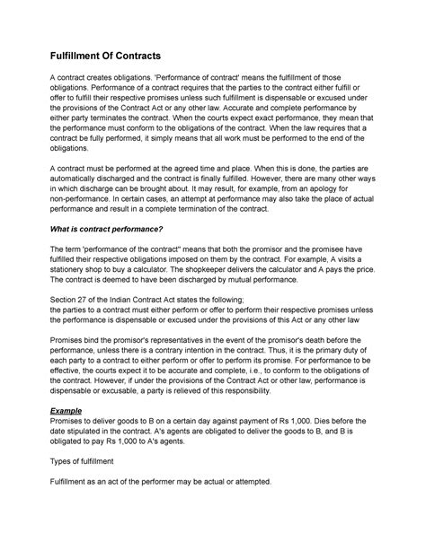 Fulfillment Of Contracts - 'Performance of contract' means the ...