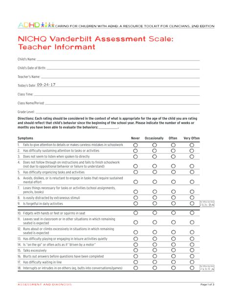 Nichq Vanderbilt Assessment Scale Teacher - Fill Online, Printable ...