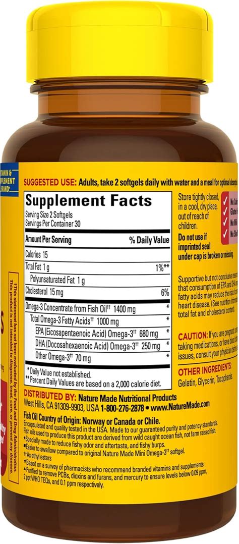 Buy Nature Made Extra Strength Burp Less Omega 3 Fish Oil 1400 mg Minis ...