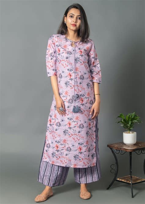 Get Key Hole Detail Tassel Kurta With Printed Palazzo at ₹ 1708 | LBB Shop