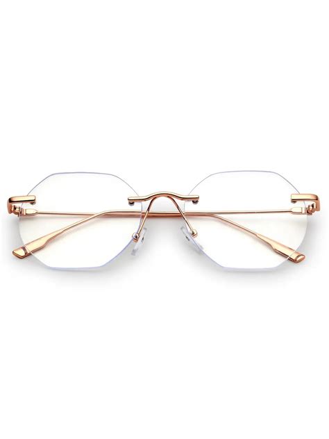 Hexora | Rose Gold Medium Rim Less Octagon Computer Glasses for Men