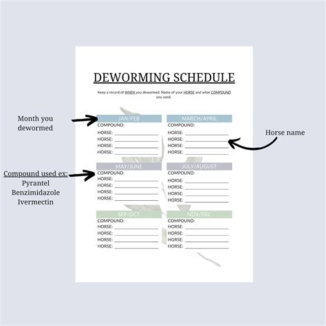 Horse Deworming Schedule Printable Horse Deworming Schedule - Etsy