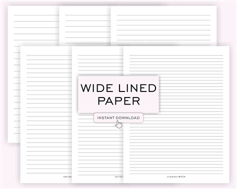 Printable Wide Lined Paper Set of 6, Ruled Paper, Digital Lined Paper ...
