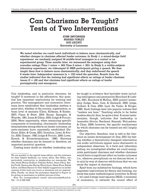 Can charisma be taught Tests of Two Interventions - Can Charisma Be ...