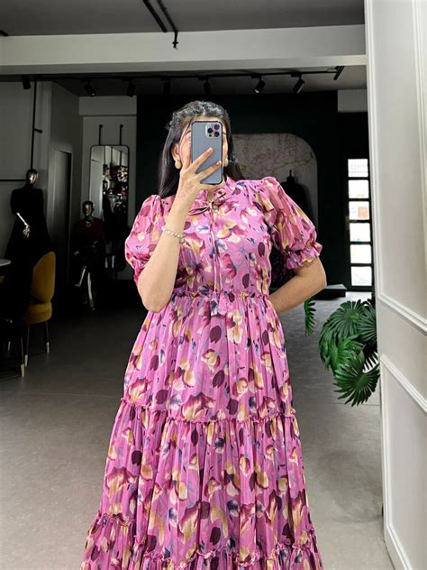 Pink Elegant Tabby Silk Printed Frock – A Timeless Statement