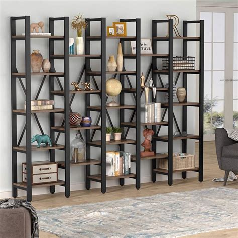 Buy Tribesigns Rustic Super Wide 86 Inch 5 Tier Bookcase with 23 ...