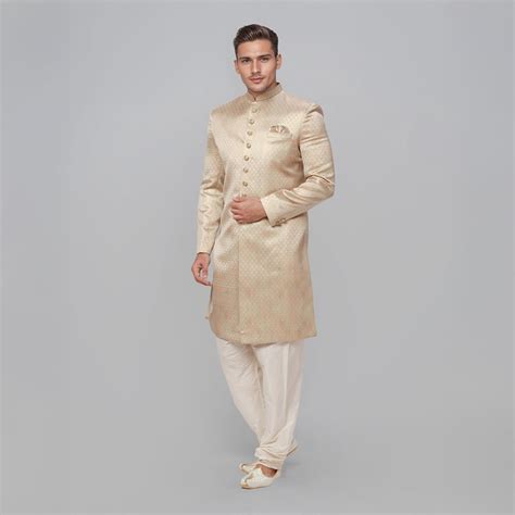 Ethnix Men Gold Jacquard Viscose Blend Sherwani – MyRaymond