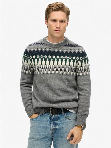 Superdry Fairisle Knit Crew Jumper, Grey Marl Multi