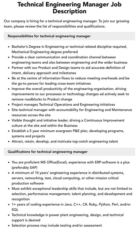Image result for Engineering Manager Job Description Examples