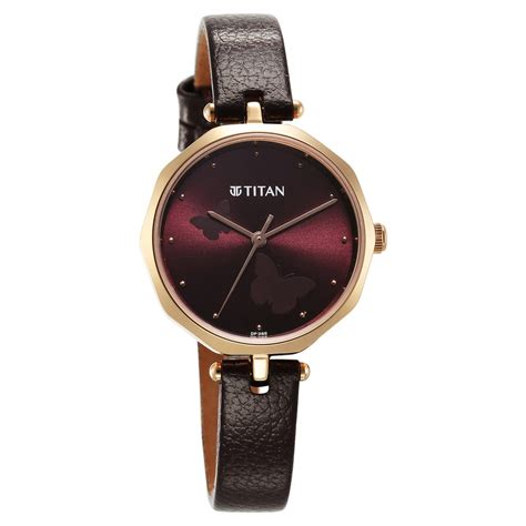 Buy Online Titan Karishma Quartz Analog Maroon Dial Leather Strap Watch ...