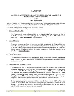 Fillable Online Professional Services and Specialized Agreement Fax ...