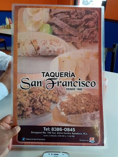 Carta del restaurante Taqueria San Francisco, Apodaca