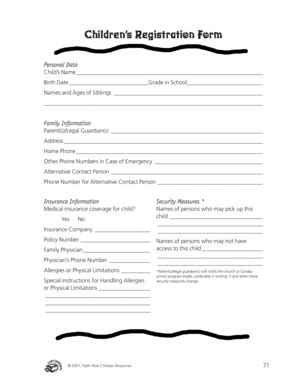 Sunday School Registration Form Pdf | pdfFiller