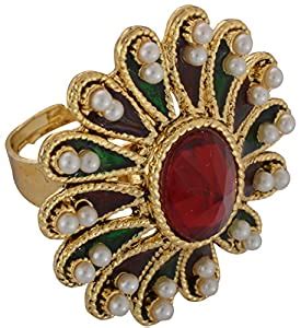 Jaipur Johari Gold Plated Pearl with Red Diamond Alloy Ring : Amazon.in ...