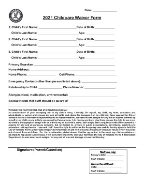 Fillable Online 2021 Childcare Waiver Form Fax Email Print - pdfFiller