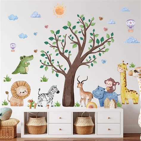 Suplanet Safari Jungle Animals Wall Decals Tree Wall Stickers India | Ubuy