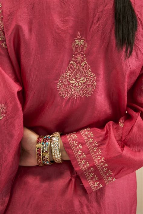 Red Multi Silk Kurta