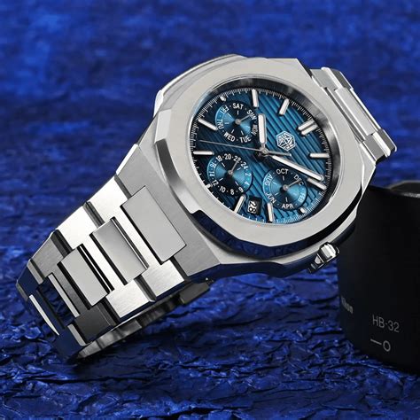 San Martin Multi-function Mens Luxury Watch 43mm Watch SN075GB- Blue ...