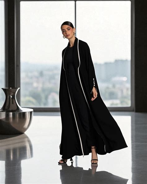Designer Mahram-Abaya in Prada Fabric with White Piping & Elegant ...
