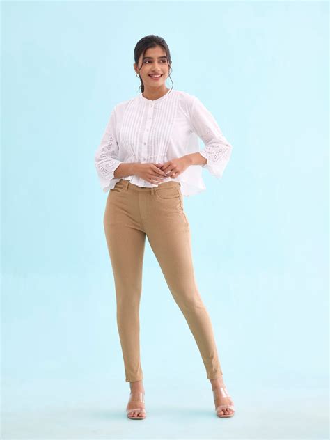 Khaki Cotton Polyester Super Stretch Jeggings – Go Colors India