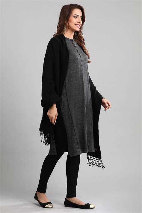 Buy Grey Band Collar Yarn-dyed Winter kurta Online for Woman | Shop for ...