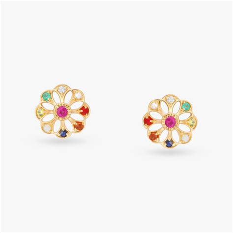 Medley Navaratna Diamond Stud Earrings