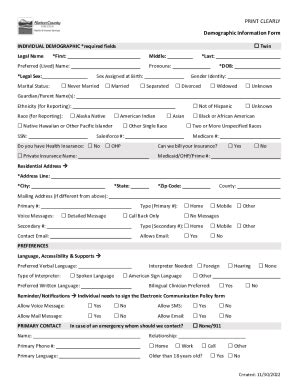 Fillable Online PRINT CLEARLY Demographic Information Form Fax Email ...