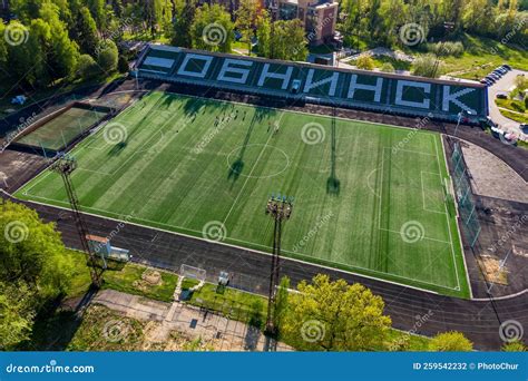 Aerial View of the Stadium and Football Field in the City of Obninsk ...