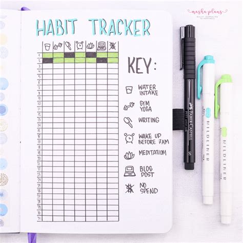 Bullet Journal Vertical Habit Tracker - Printable Habit Tracker