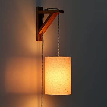 Buy Craftter Wooden Surface with Fabric Round Mounted Wall Lamp ...