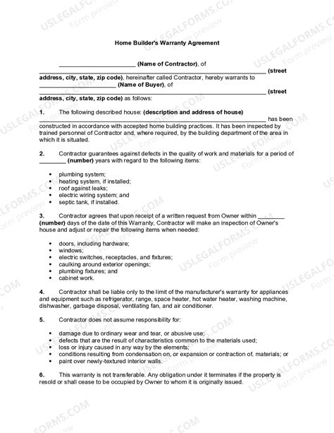 Home Builder Warranty Template For New Construction | US Legal Forms