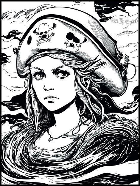 Printable cursed pirate captain coloring page | Premium AI-generated image