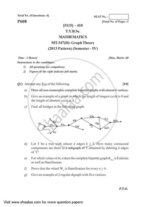 Graph Theory 2016-2017 B.Sc Mathematics Semester 6 (TYBSc) 2013 Pattern ...