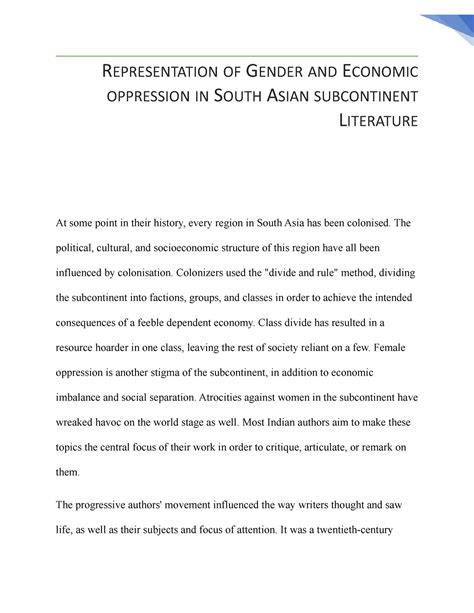 REPRESENTATION OF GENDER AND ECONOMIC OPPRESSION IN SOUTH ASIAN ...