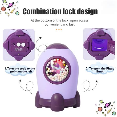 Space Rocket Piggy Bank with Digital Code Lock - Kids' Robust Coin ...