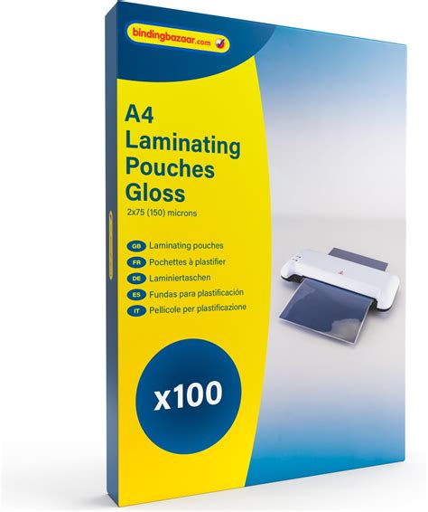 Binding Bazaar A4 Laminating Pouches, Gloss Finish, 150 Micron, 100 ...