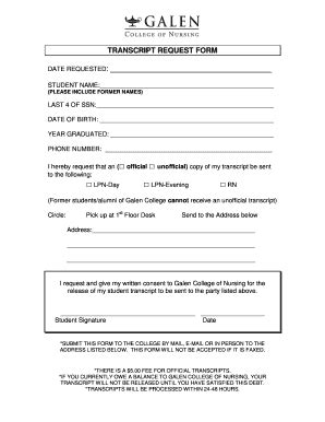 Galen College Of Nursing Transcript Request 2020-2026 - Fill and Sign ...