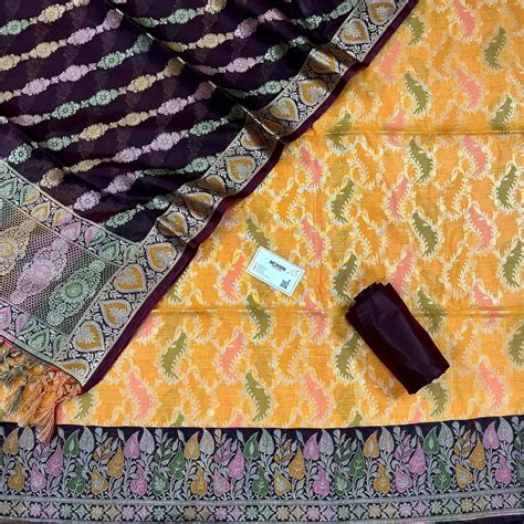 Yellow and Wine Resham Banarasi Silk Suit – Mohsin Textiles