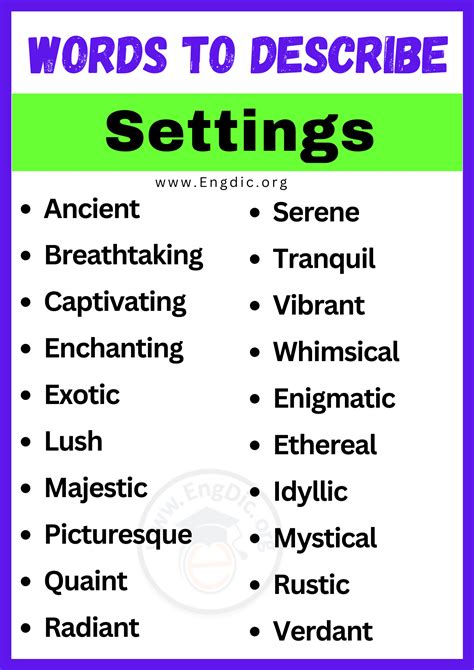 20+ Best Words to Describe Settings, Adjectives for Settings - EngDic