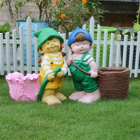 Wonderland Set of Two: Standing Girl & Boy Planter | Garden Planters ...
