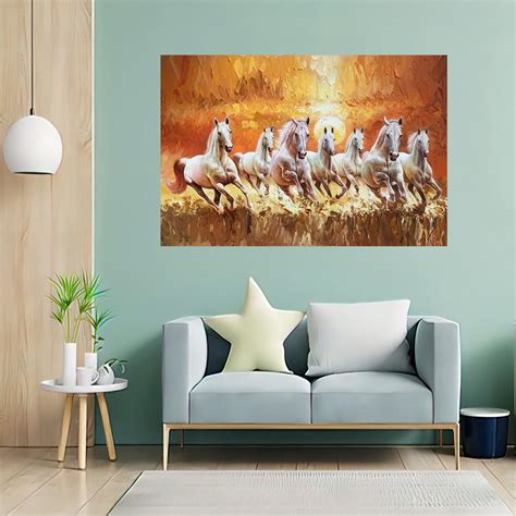Buy wallpics® Vastu Seven Lucky Running Horses Painting Poster Fully ...