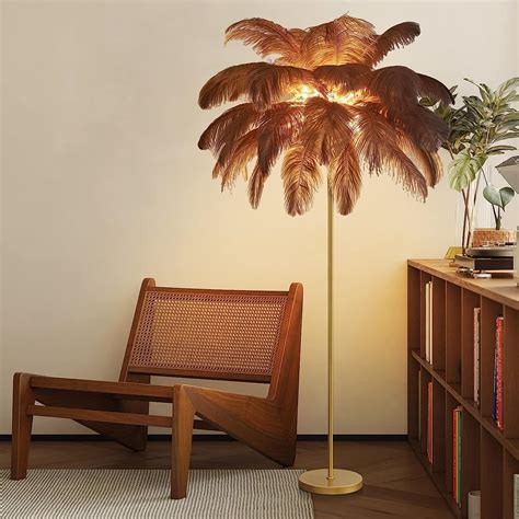 VORDERRY Natural Ostrich Feather Floor Lamp,Gold and Curry Atmosphere ...