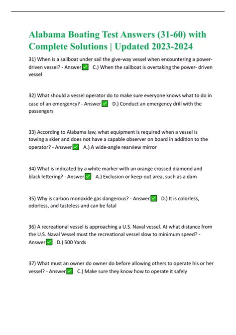 Alabama Boating Test Answers (31-60) with Complete Solutions | Updated ...