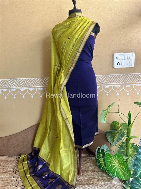 Maheshwari Purple-Parrot Green Peacock Buta-Buti Top-Dupatta Set BTP02