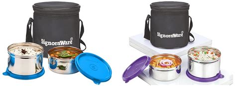 Buy Signoraware Executive Stainless Steel Lunch Box Set, Set of 2, Blue ...